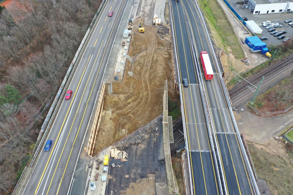 Luftbild der Baumaßnahme mit aktueller Verkehrsführung